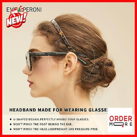 Thin No-Pressure Headband for Glasses, Acetate Resin, Non-Slip Fit